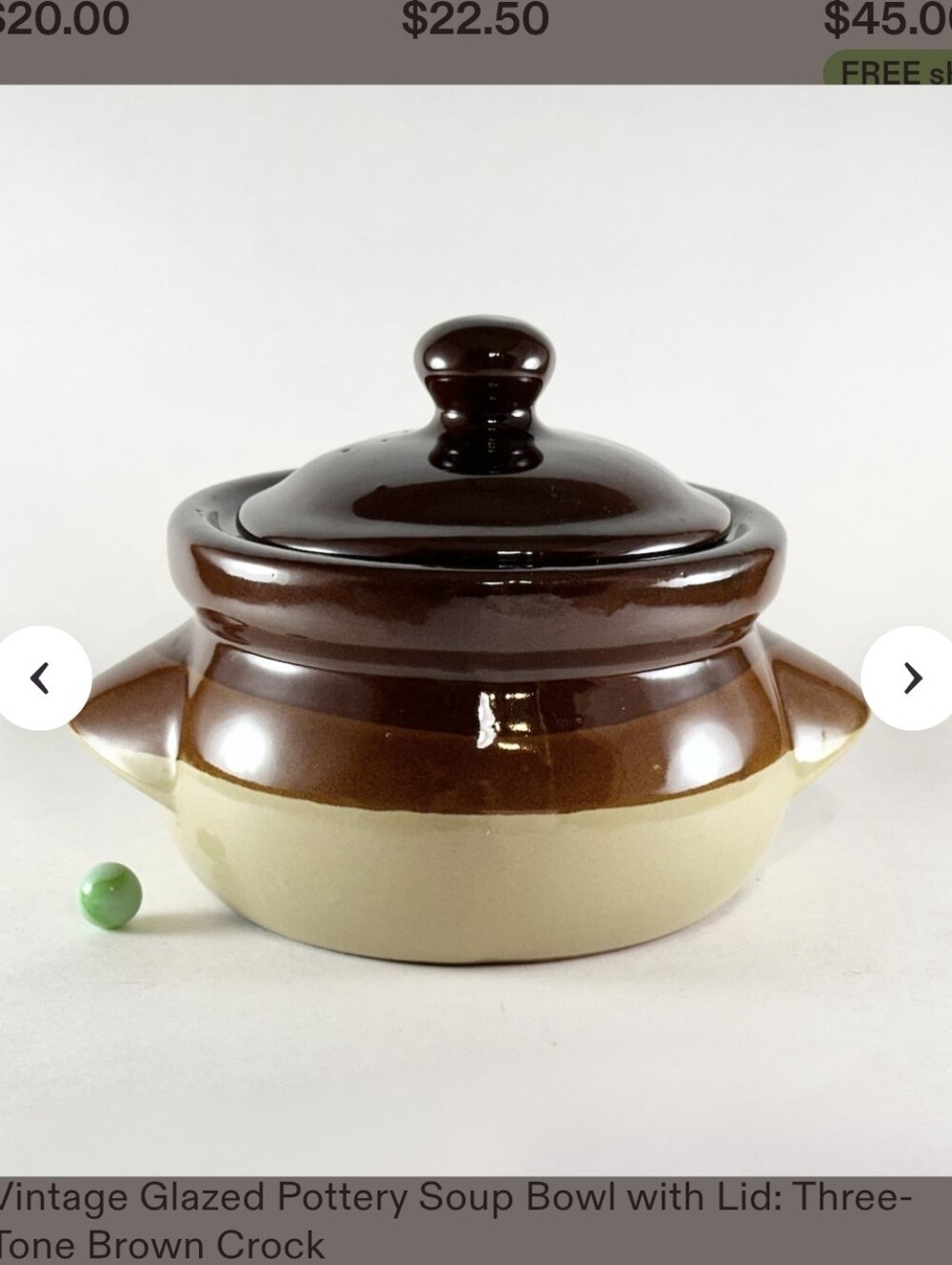 Vintage Glazed Potrery Two-Tone Brown Ceramic Covered Soup Crock
